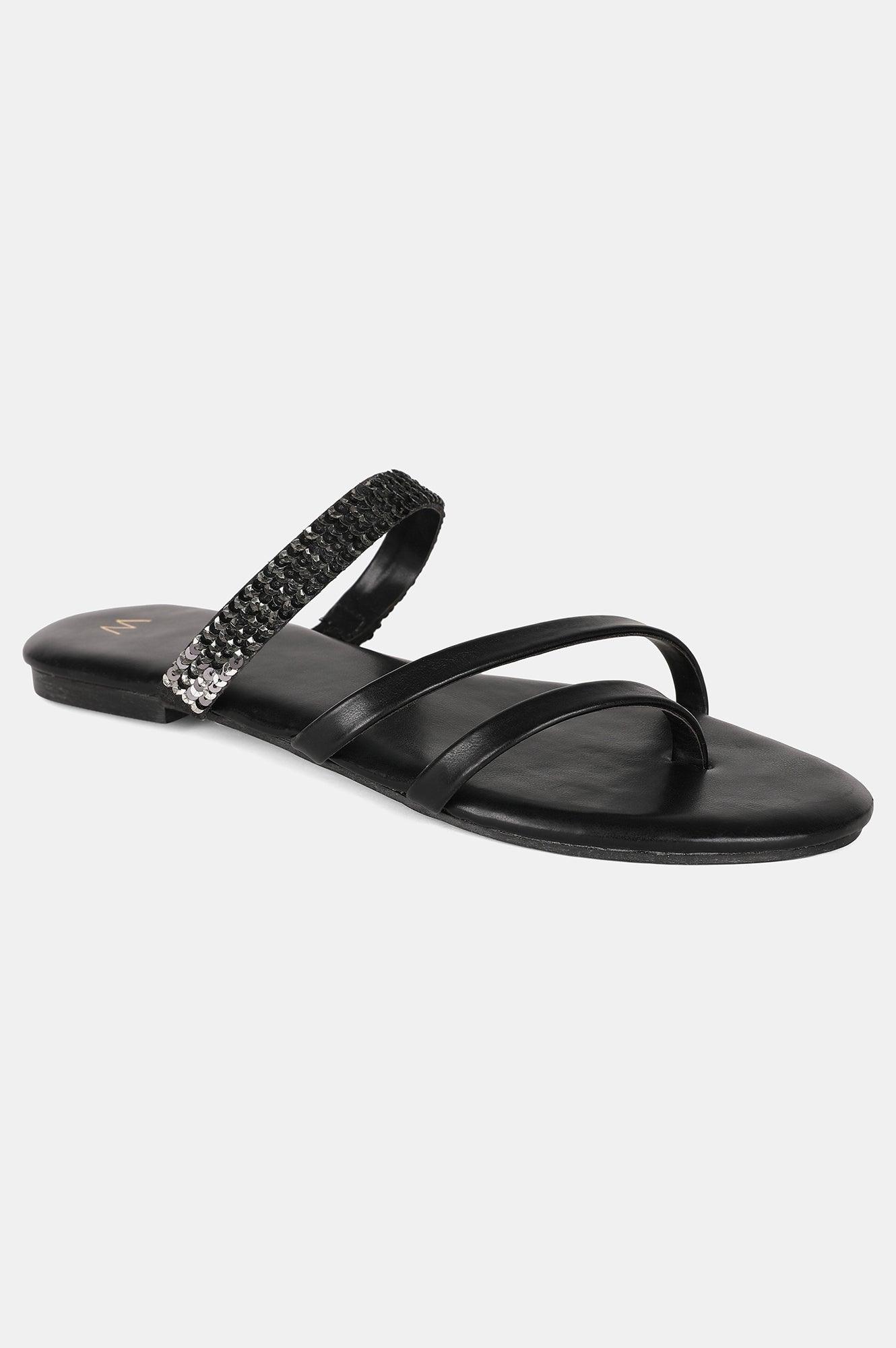 Black Almond Toe Embroidered Flat - Wmelody - wforwoman