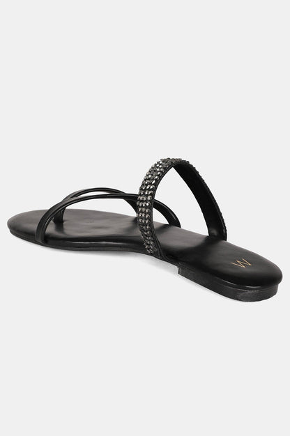 Black Almond Toe Embroidered Flat - Wmelody - wforwoman