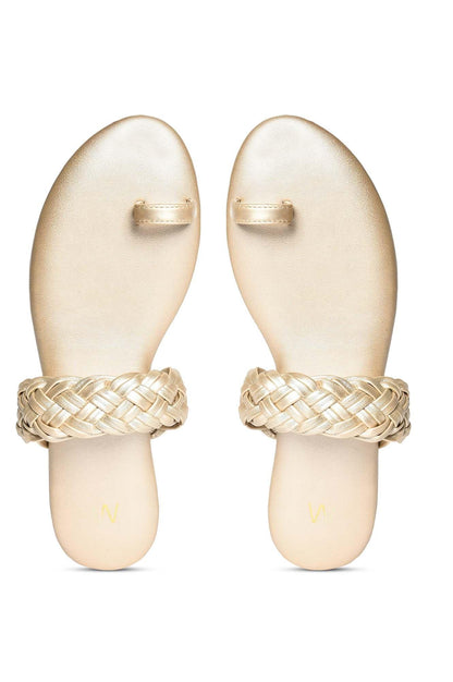 Gold Almond Toe Woven Design Flat - Wmorgan - wforwoman