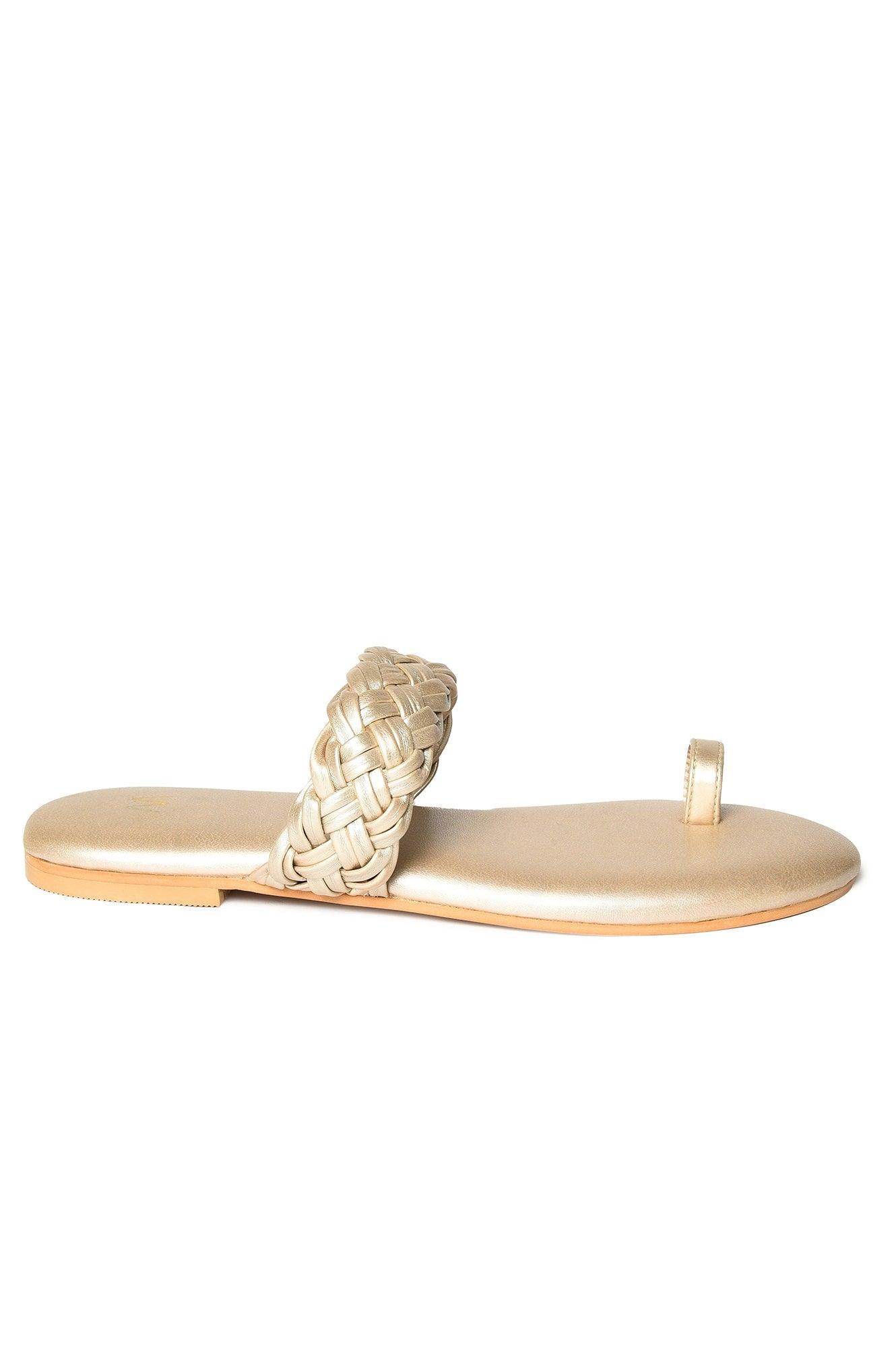 Gold Almond Toe Woven Design Flat - Wmorgan - wforwoman