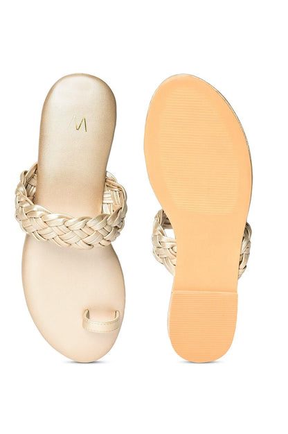 Gold Almond Toe Woven Design Flat - Wmorgan - wforwoman