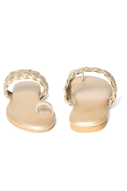 Gold Almond Toe Woven Design Flat - Wmorgan - wforwoman