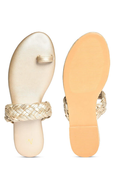 Gold Almond Toe Woven Design Flat - Wmorgan - wforwoman