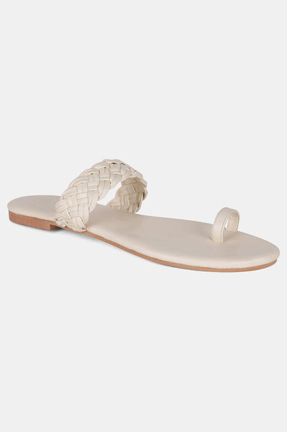 W Woven Design Ecru Almond Toe Flat - wforwoman