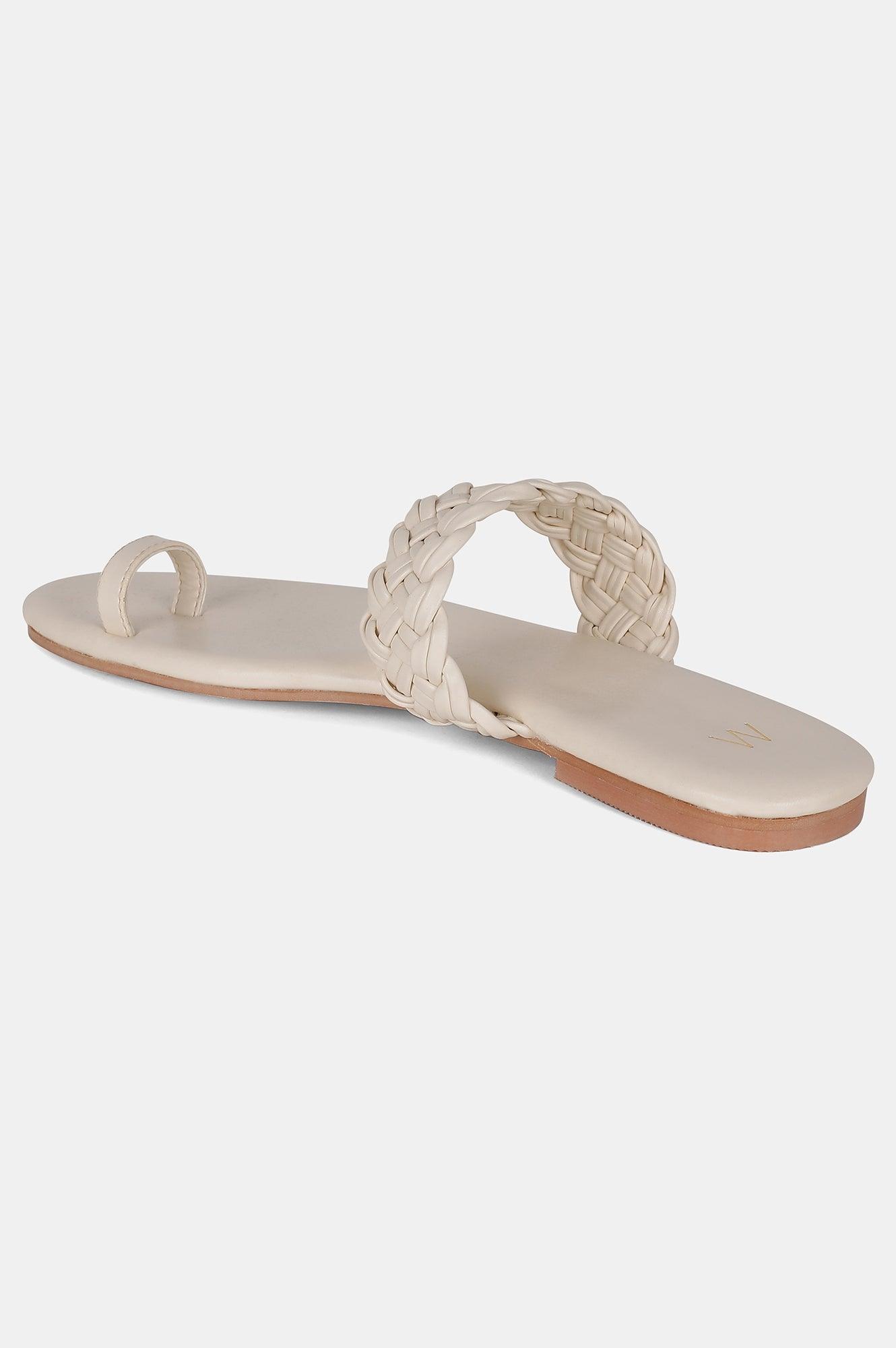 W Woven Design Ecru Almond Toe Flat - wforwoman