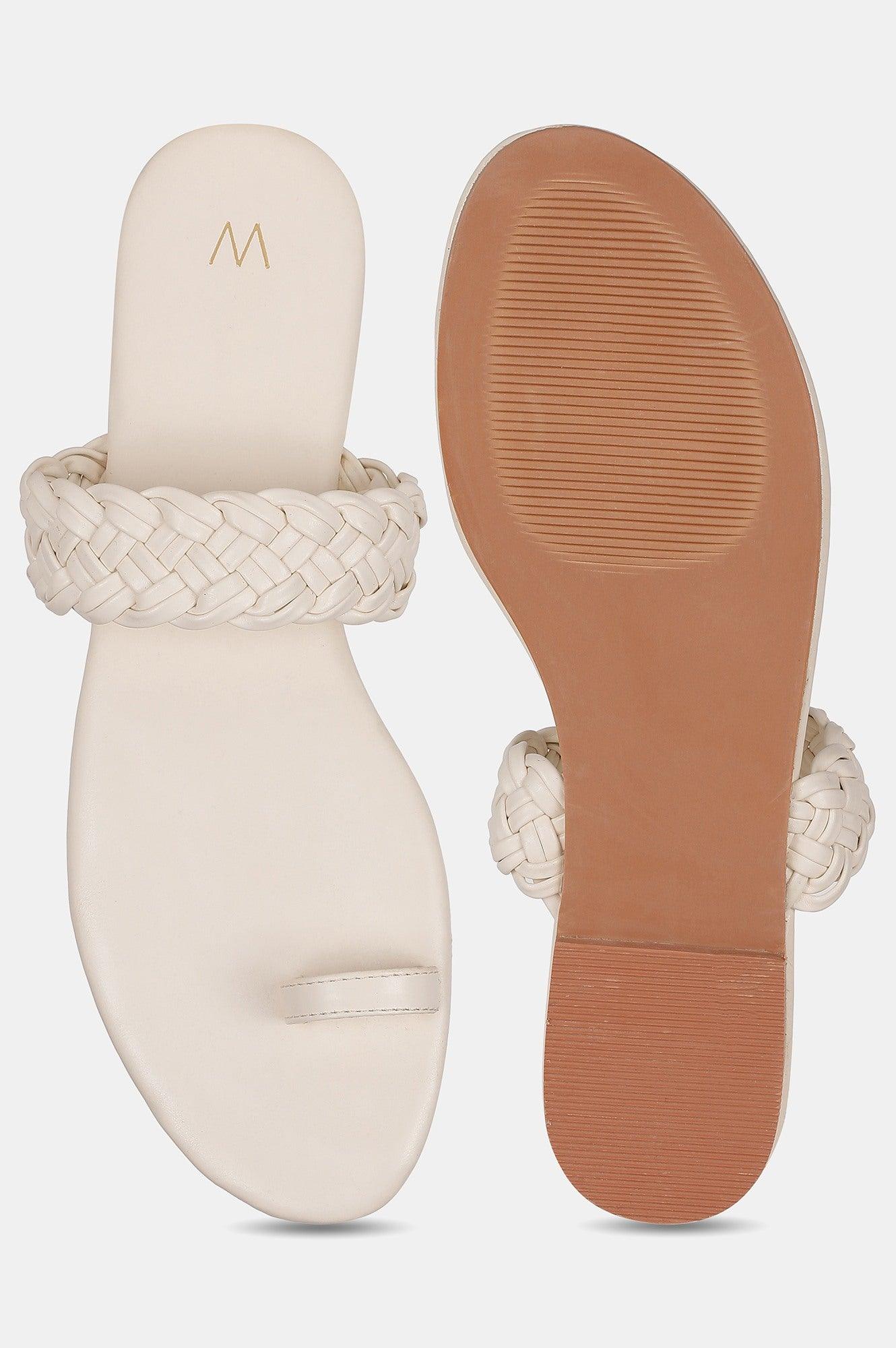 W Woven Design Ecru Almond Toe Flat - wforwoman