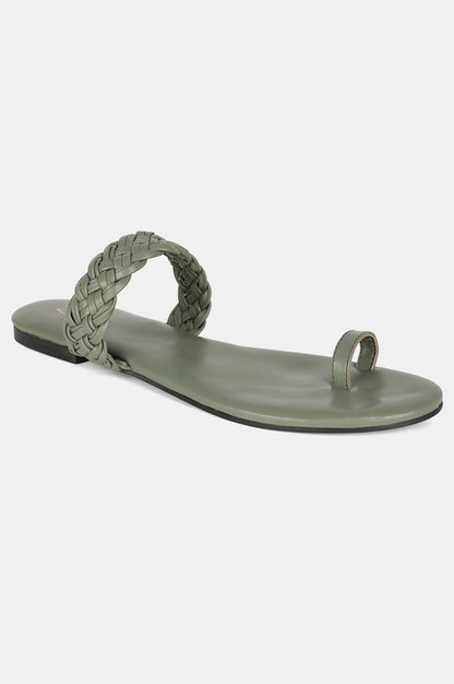 W Woven Design Sage Green Almond Toe Flat - wforwoman