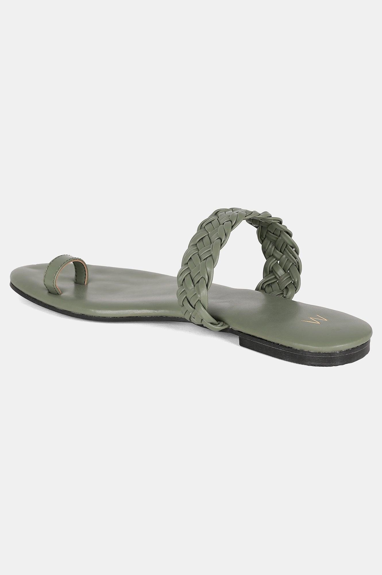 Sage Green Almond Toe Woven Design Flat - Wmorgan - wforwoman