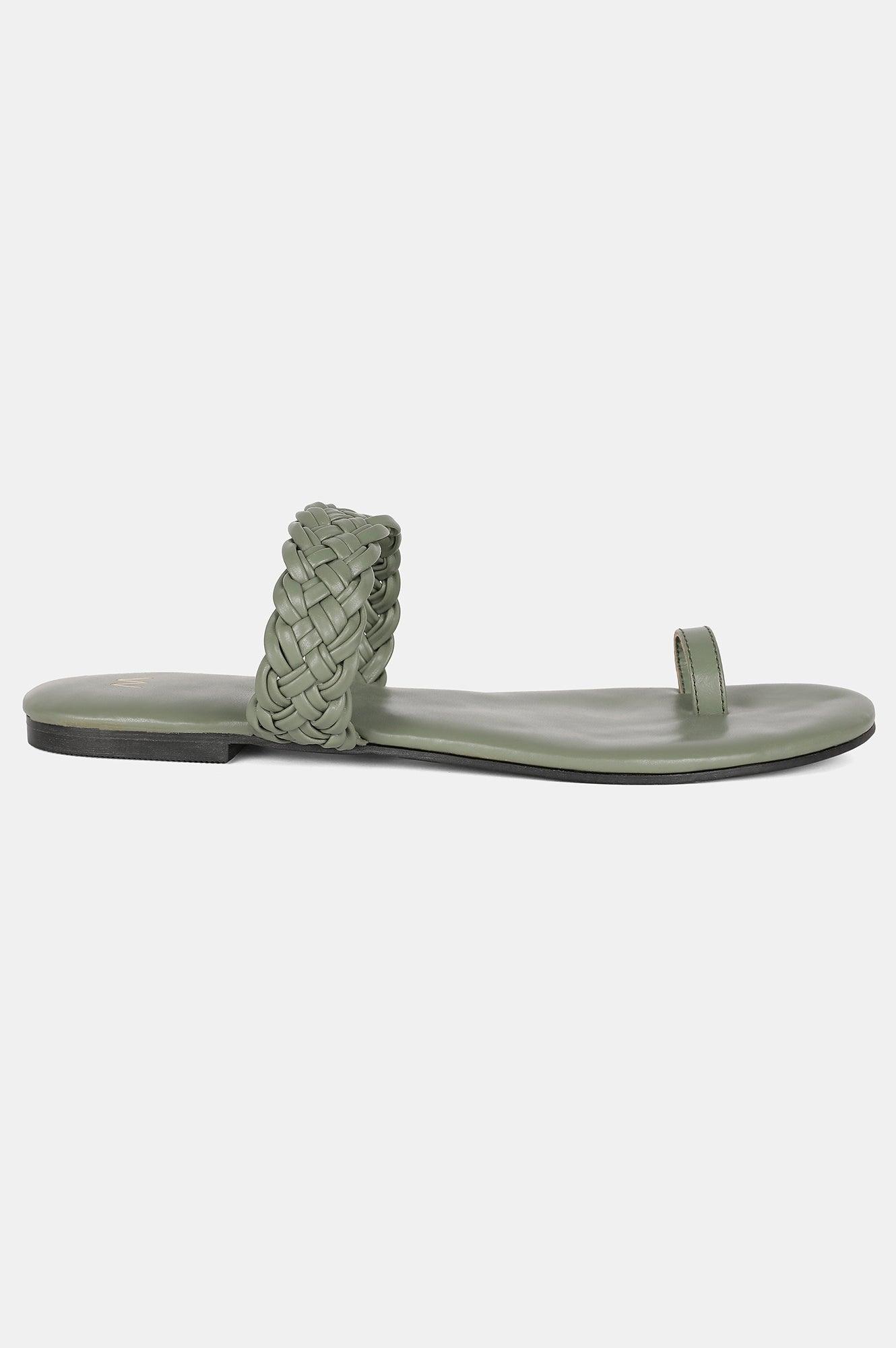 Sage Green Almond Toe Woven Design Flat - Wmorgan - wforwoman