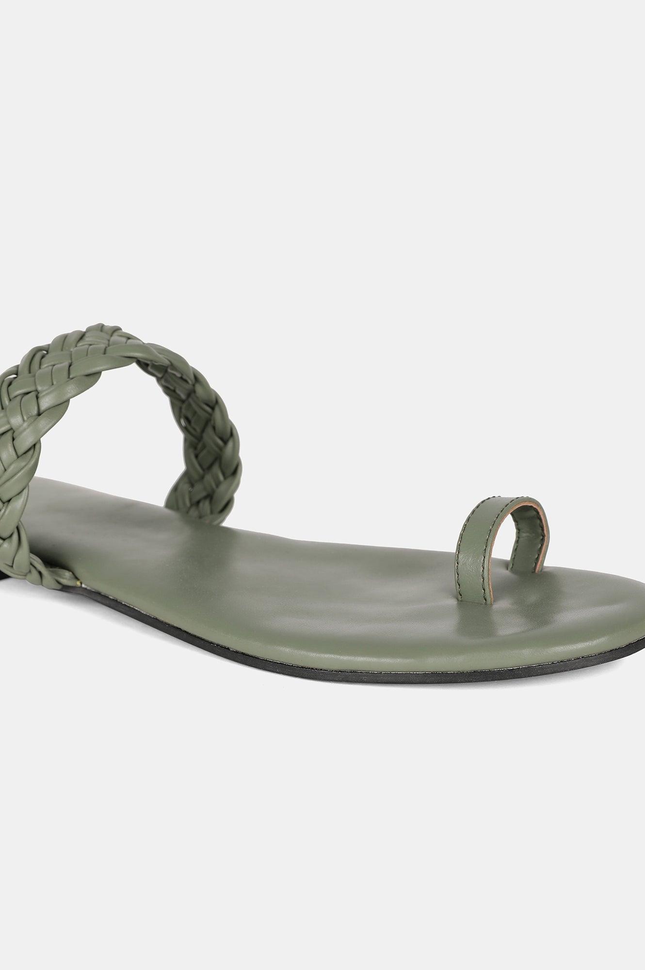 Sage Green Almond Toe Woven Design Flat - Wmorgan - wforwoman