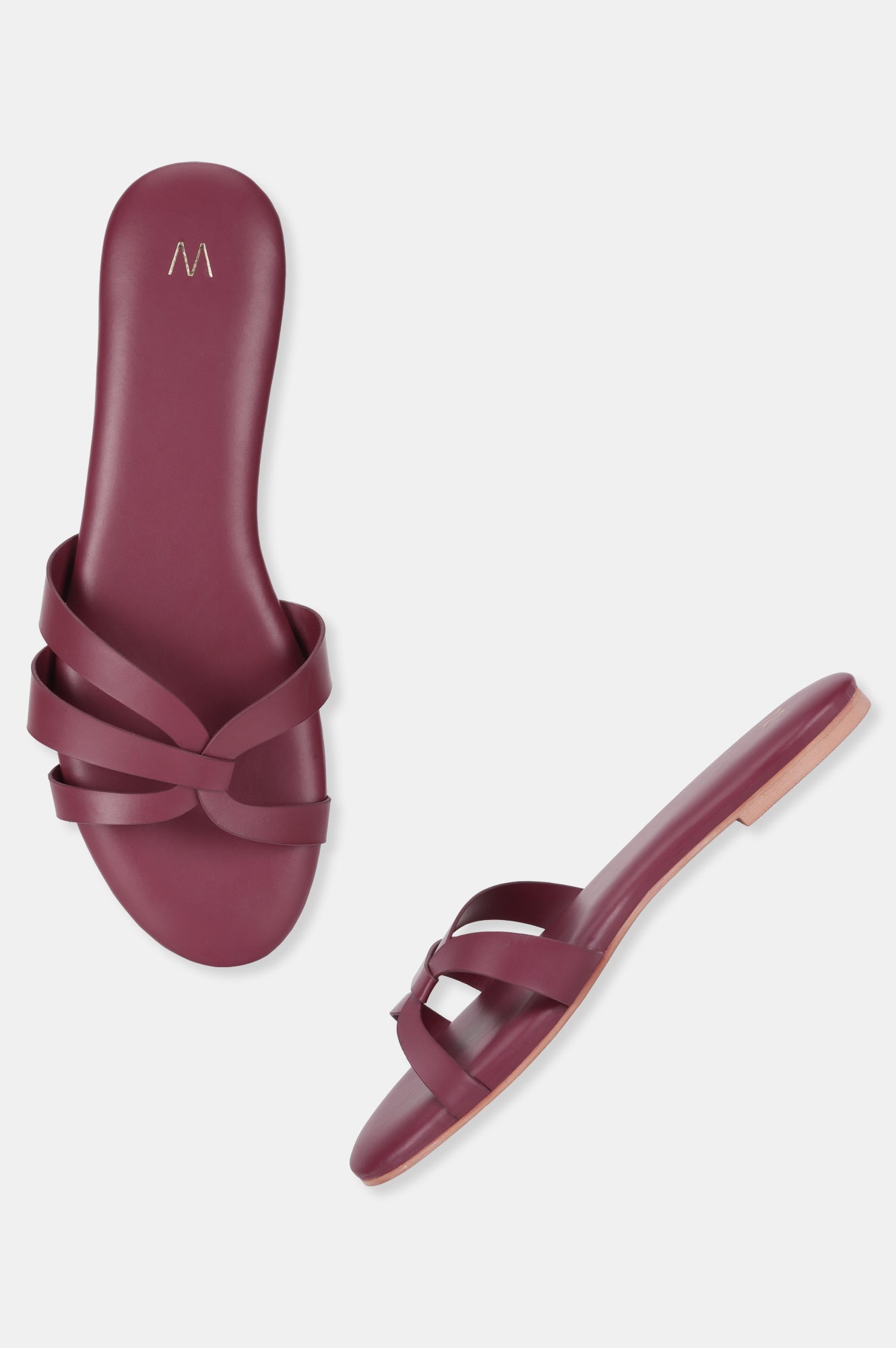 Burgundy Almond Toe Solid Flat-WNATALIE