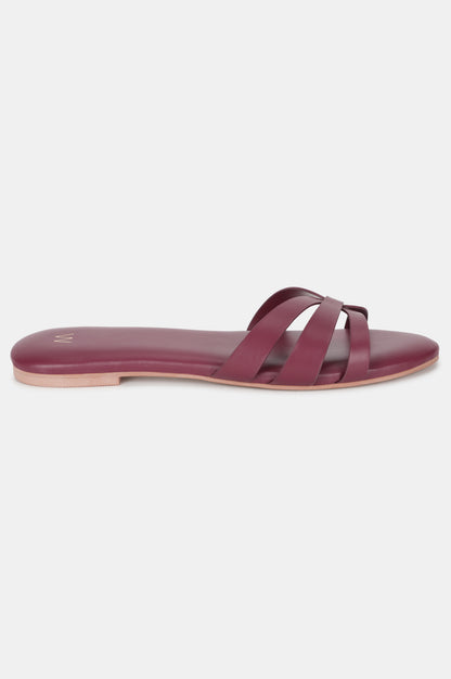 Burgundy Almond Toe Solid Flat-WNATALIE