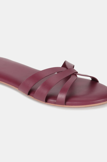 Burgundy Almond Toe Solid Flat-WNATALIE