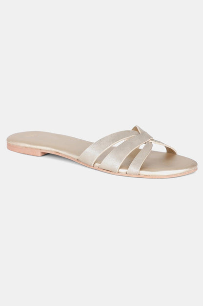 Light Gold Almond Toe Textured Flat - WNATALIE - wforwoman