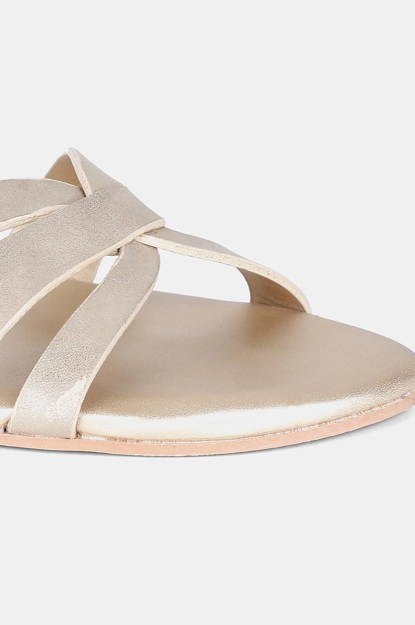 Light Gold Almond Toe Textured Flat - WNATALIE - wforwoman