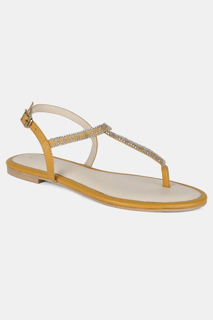 Mustard Almond Toe Embroidered Flat - Wpamela - wforwoman