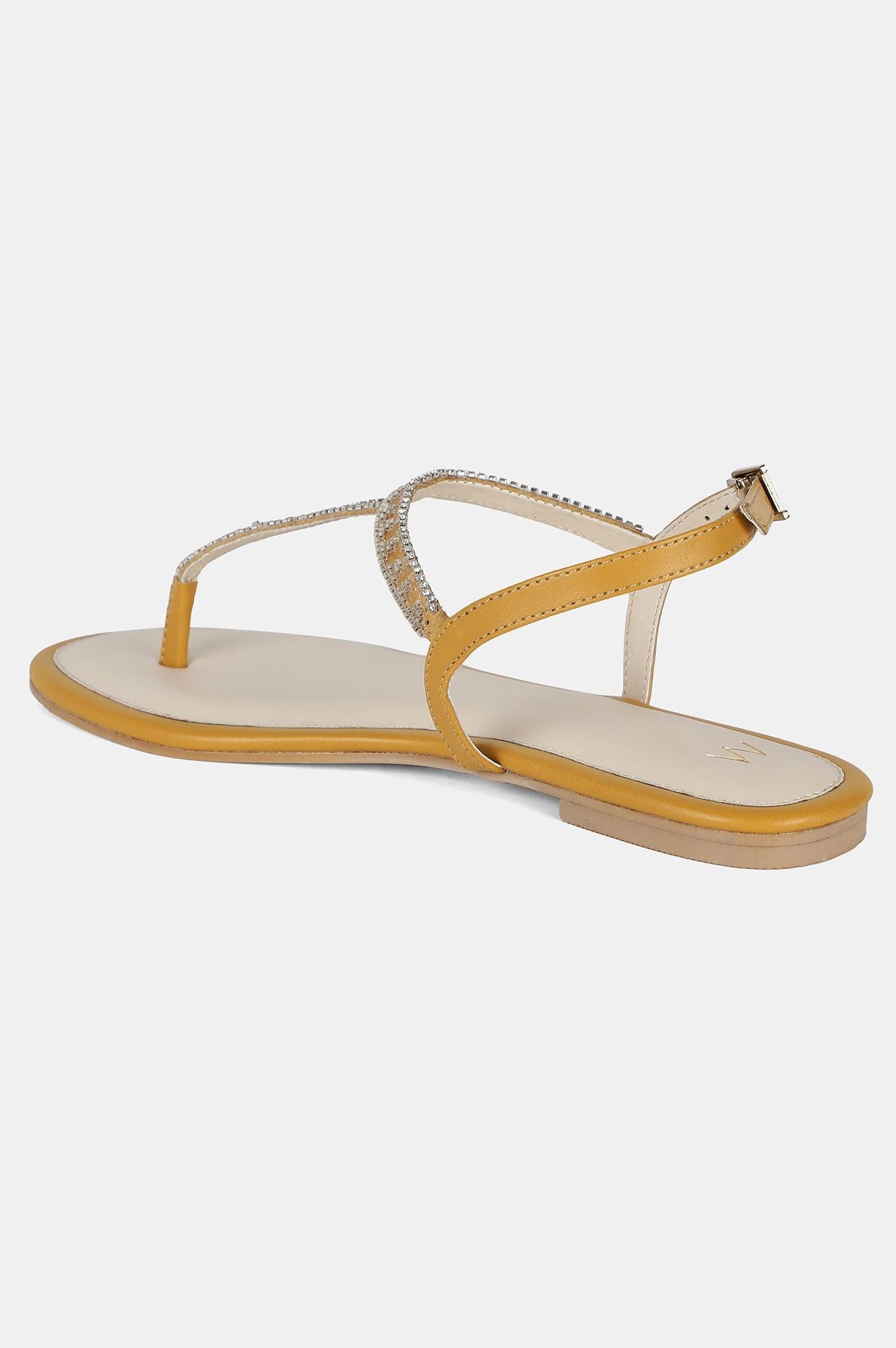 Mustard Almond Toe Embroidered Flat - Wpamela - wforwoman