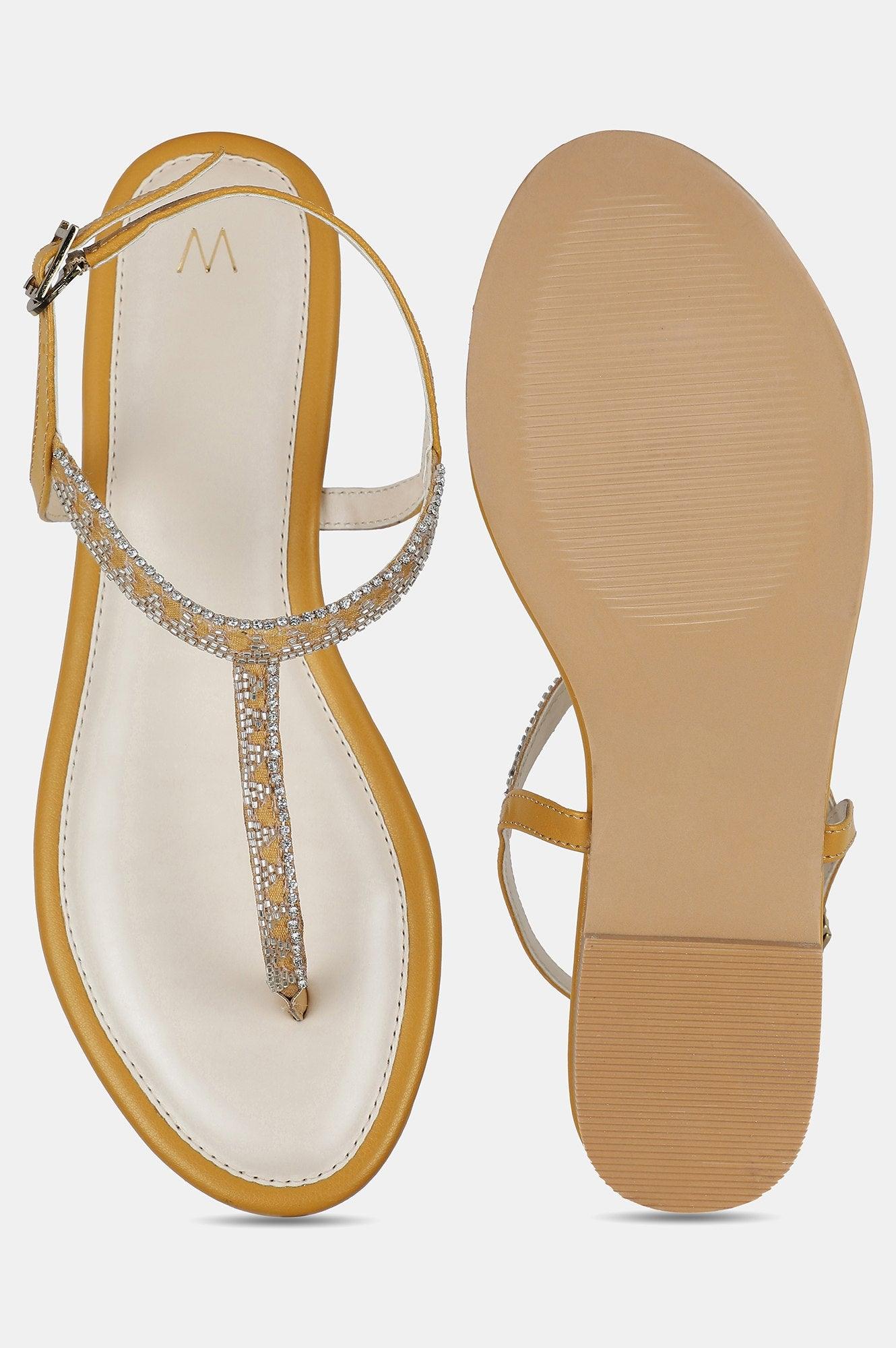 Mustard Almond Toe Embroidered Flat - Wpamela - wforwoman