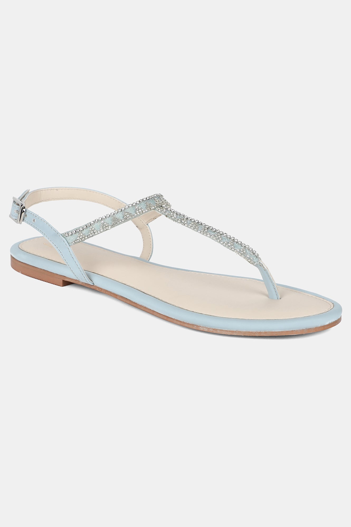 Sky Blue Almond Toe Embroidery Flat-WPamela