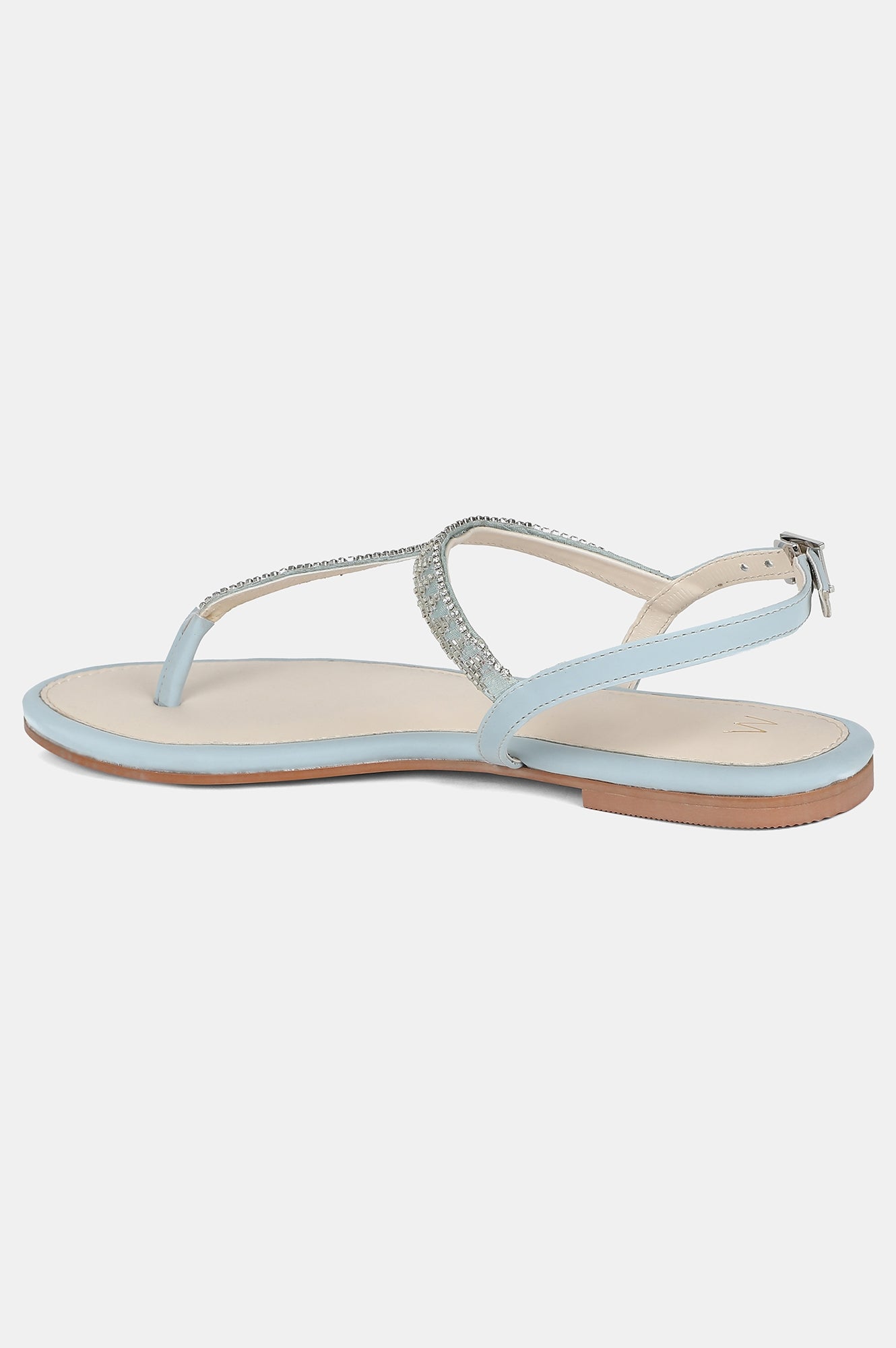 Sky Blue Almond Toe Embroidery Flat-WPamela