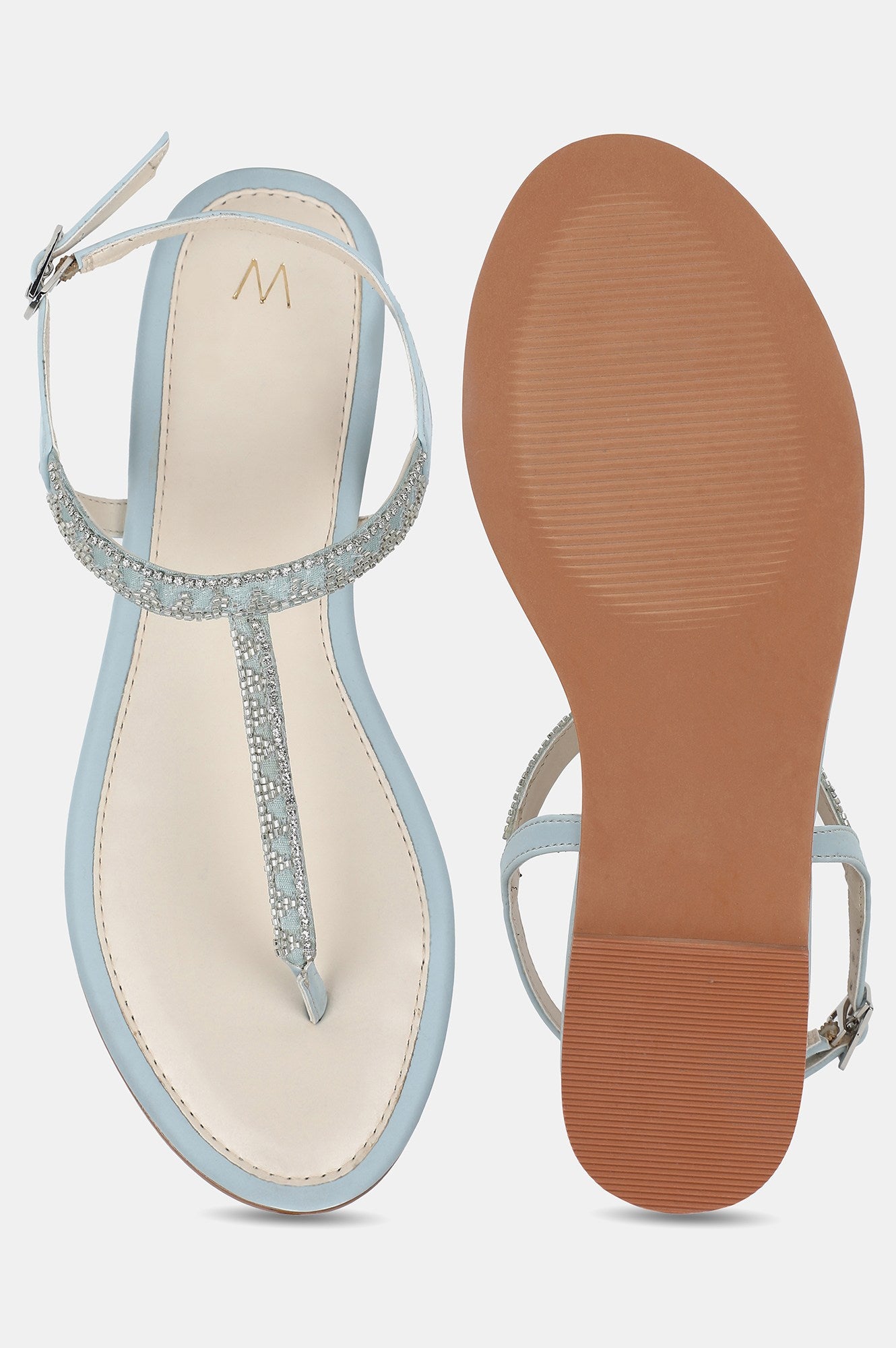 Sky Blue Almond Toe Embroidery Flat-WPamela