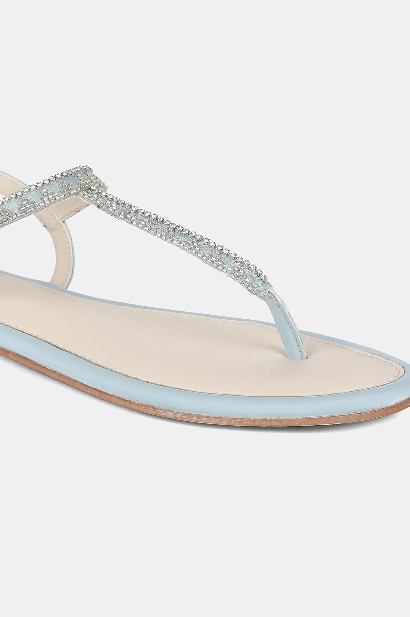 Sky Blue Almond Toe Embroidery Flat-WPamela