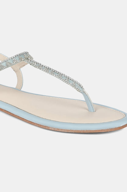 Sky Blue Almond Toe Embroidery Flat-WPamela