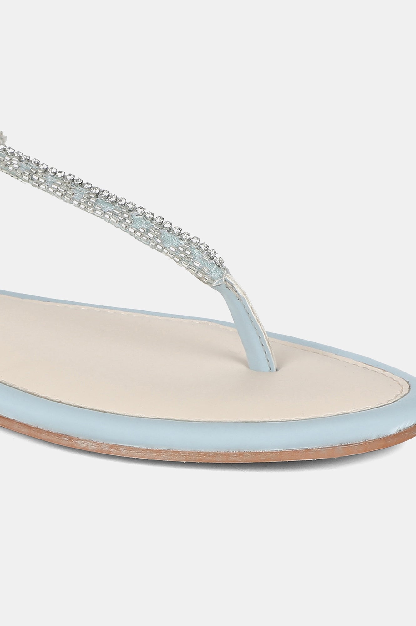 Sky Blue Almond Toe Embroidery Flat-WPamela