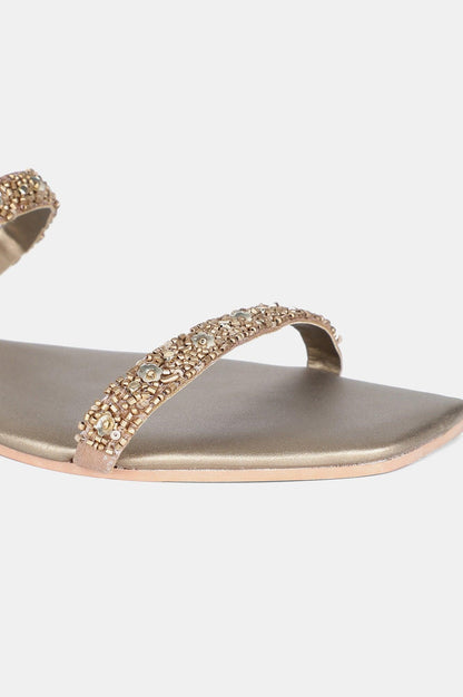 Gold Square Toe Embroidered Flat - WTERESA - wforwoman