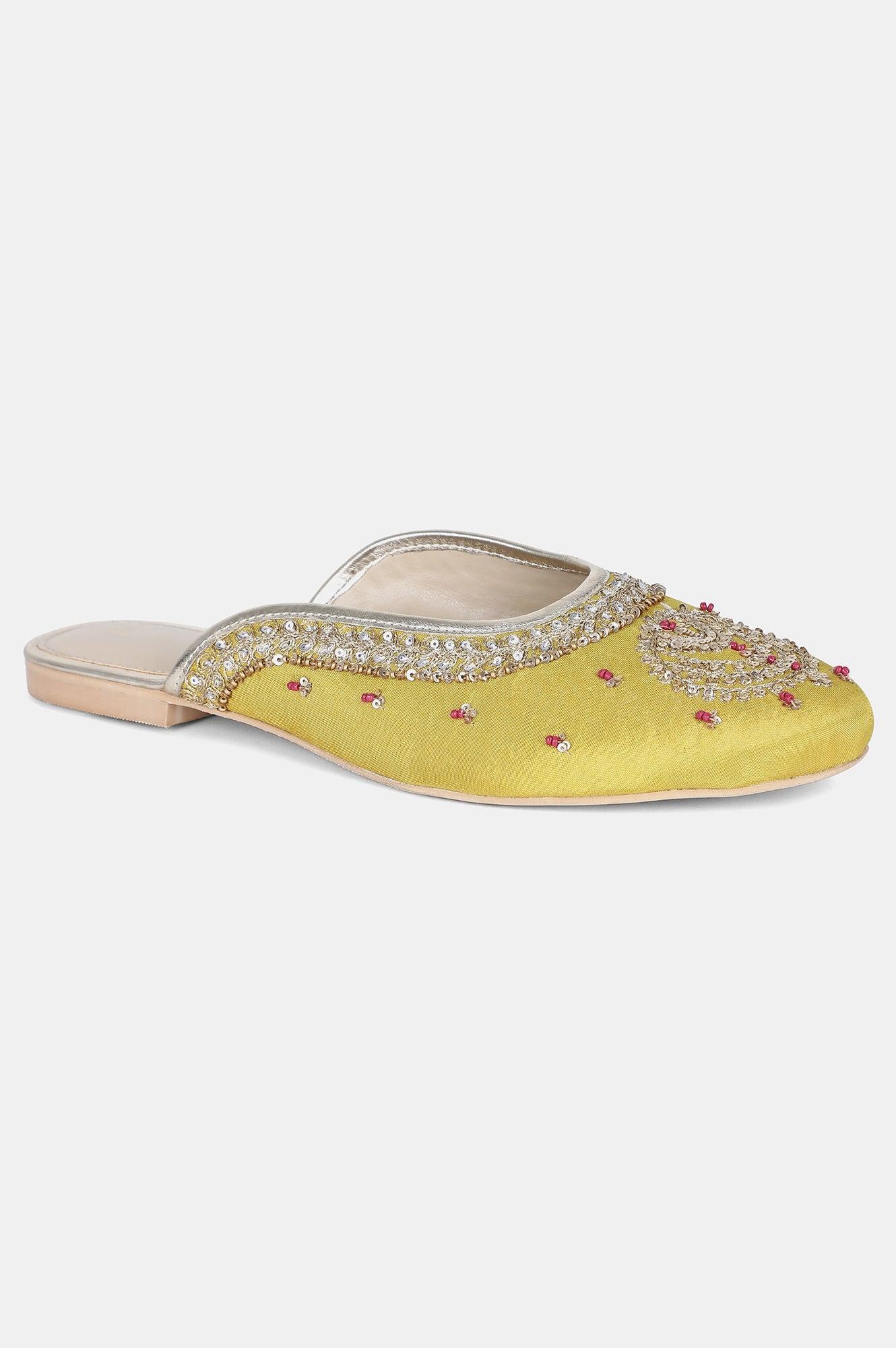 Mustard Round Toe Embroidered Flat - WSUSAN - wforwoman