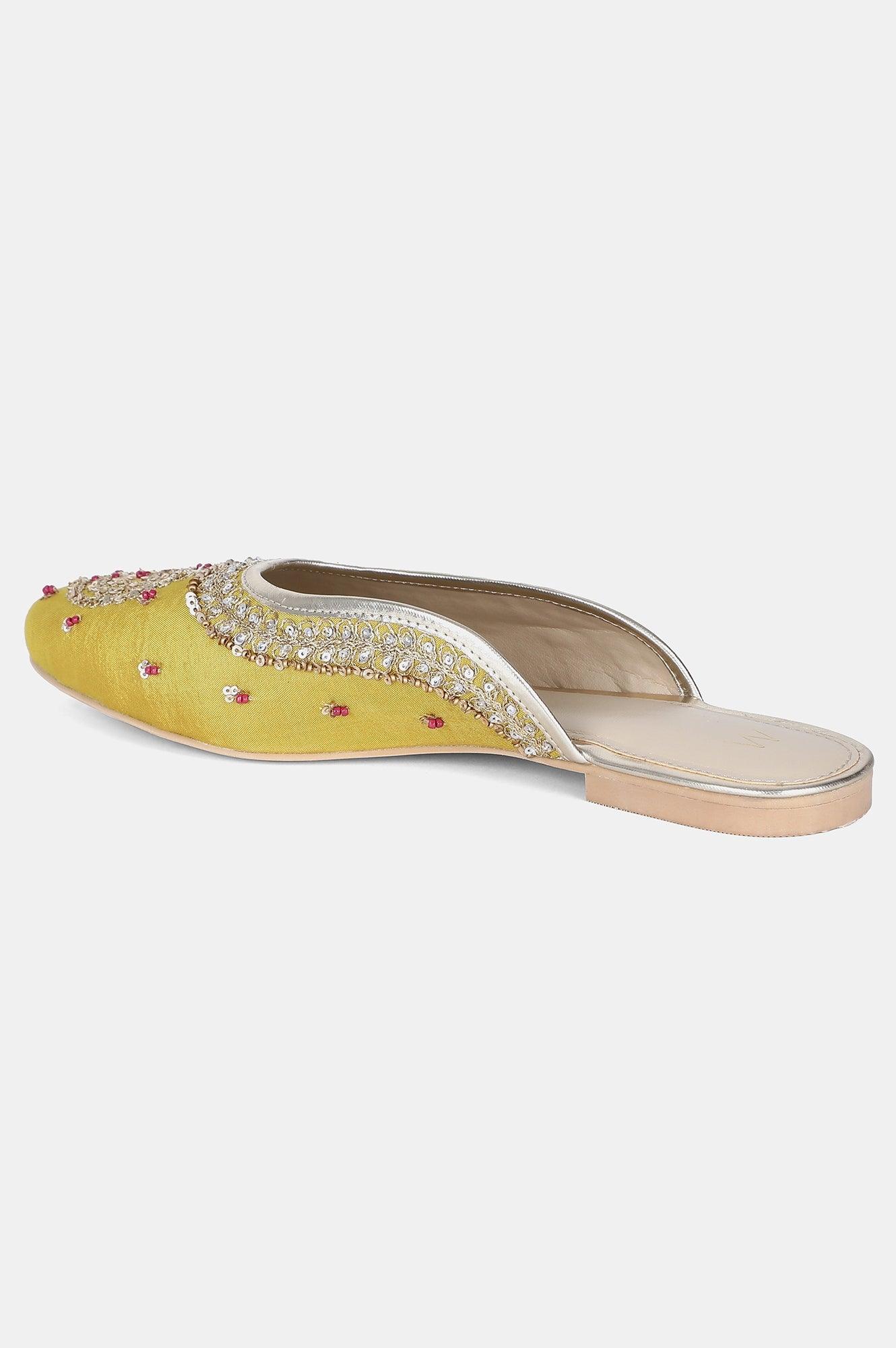 Mustard Round Toe Embroidered Flat - WSUSAN - wforwoman