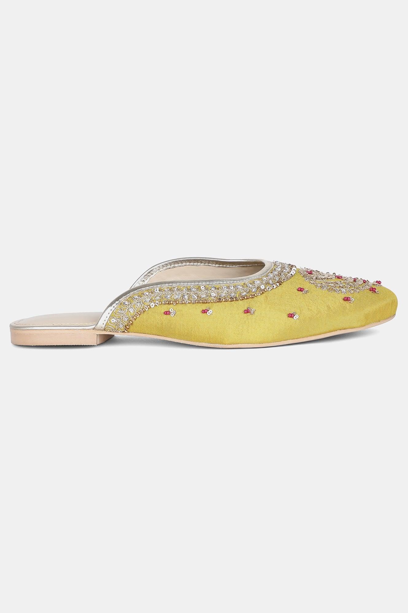 Mustard Round Toe Embroidered Flat - WSUSAN - wforwoman