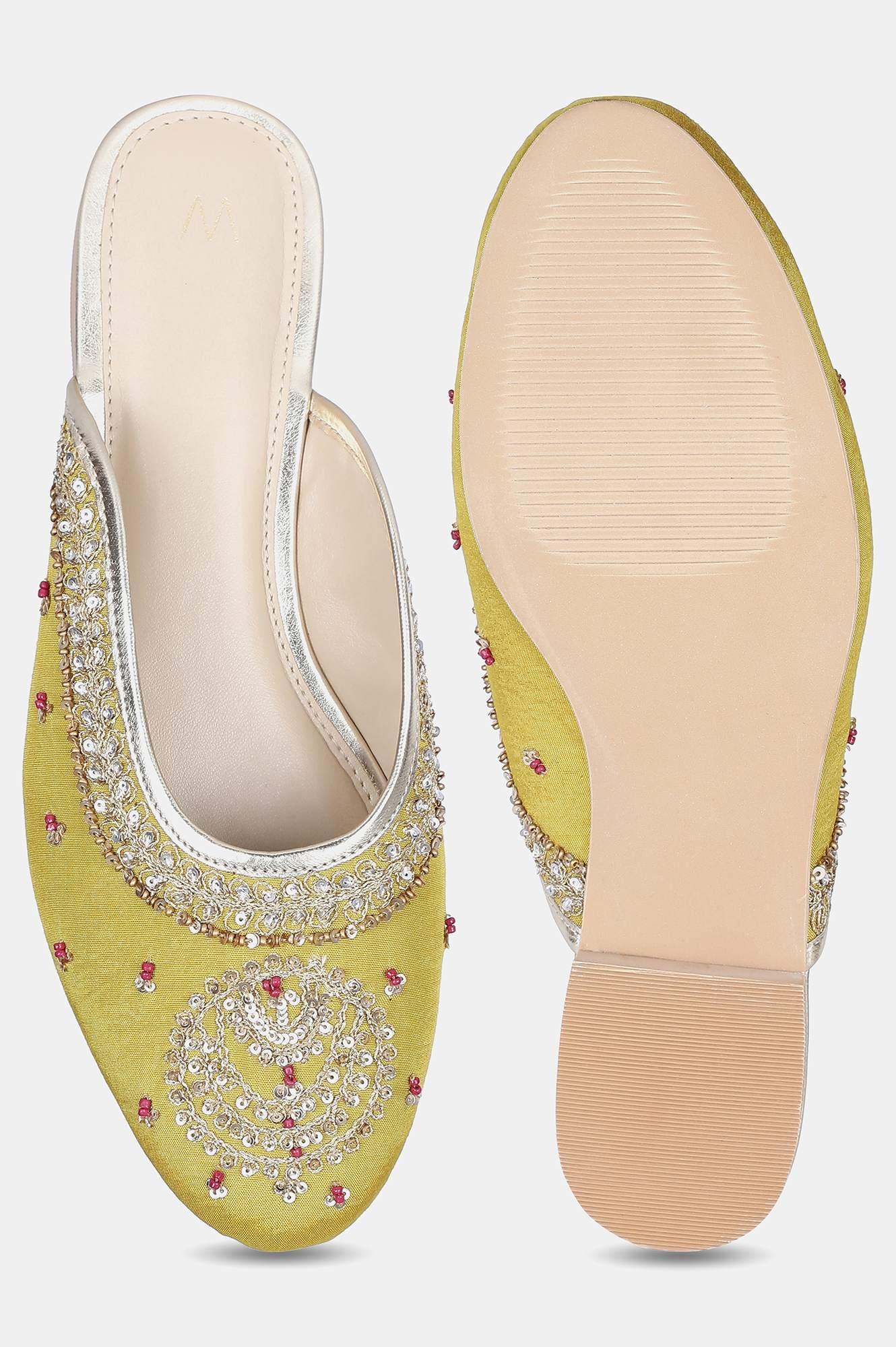 Mustard Round Toe Embroidered Flat - WSUSAN - wforwoman