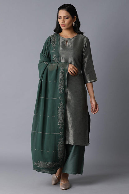 Green kurta-Parallel Pants-Drape Set - wforwoman