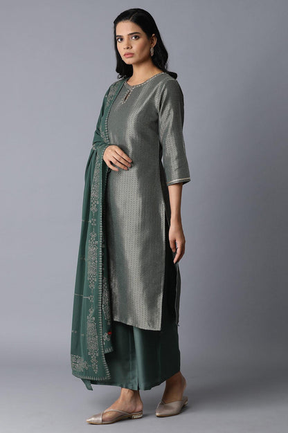 Green kurta-Parallel Pants-Drape Set - wforwoman