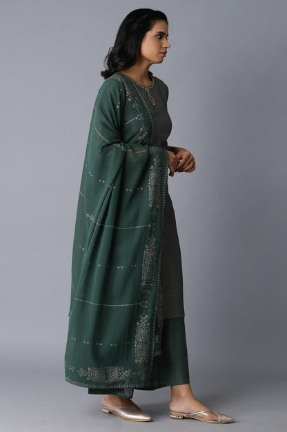 Green kurta-Parallel Pants-Drape Set - wforwoman