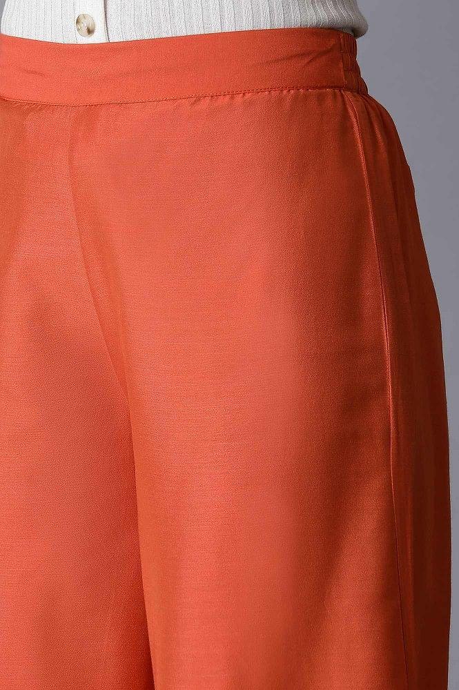 Orange kurta-Parallel Pants-Drape Set - wforwoman