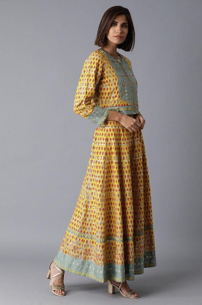 Buy Yellow Bomber Jacket-Kalidar Skirt Set 6999 W for woman
