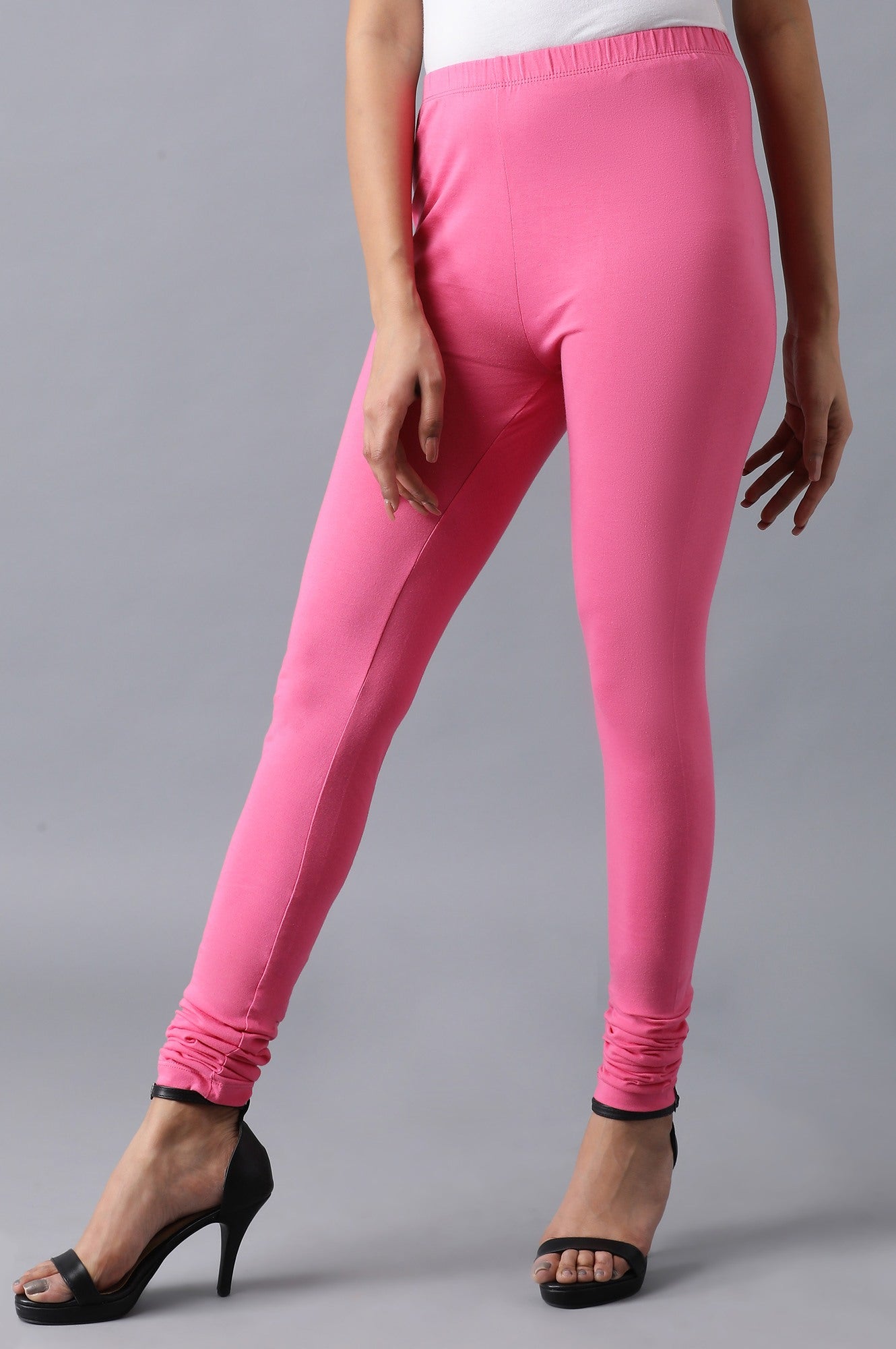 Pink solid churidar