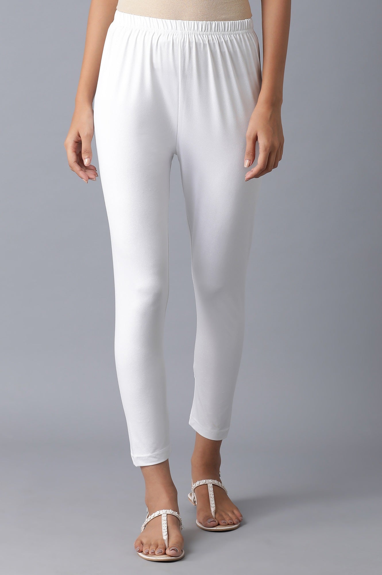 Shimmer White Solid Slim Fit Tights