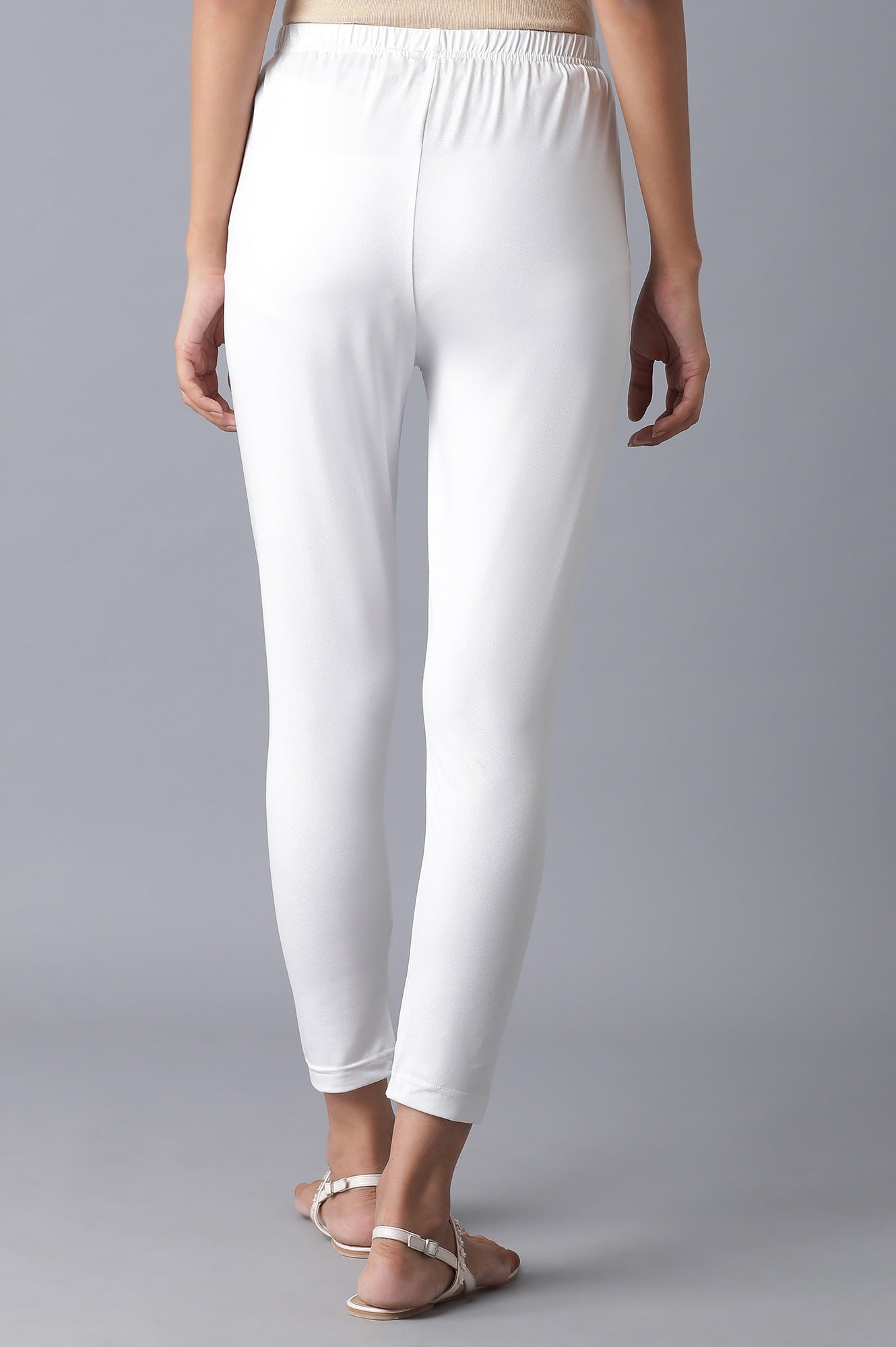 Shimmer White Solid Slim Fit Tights