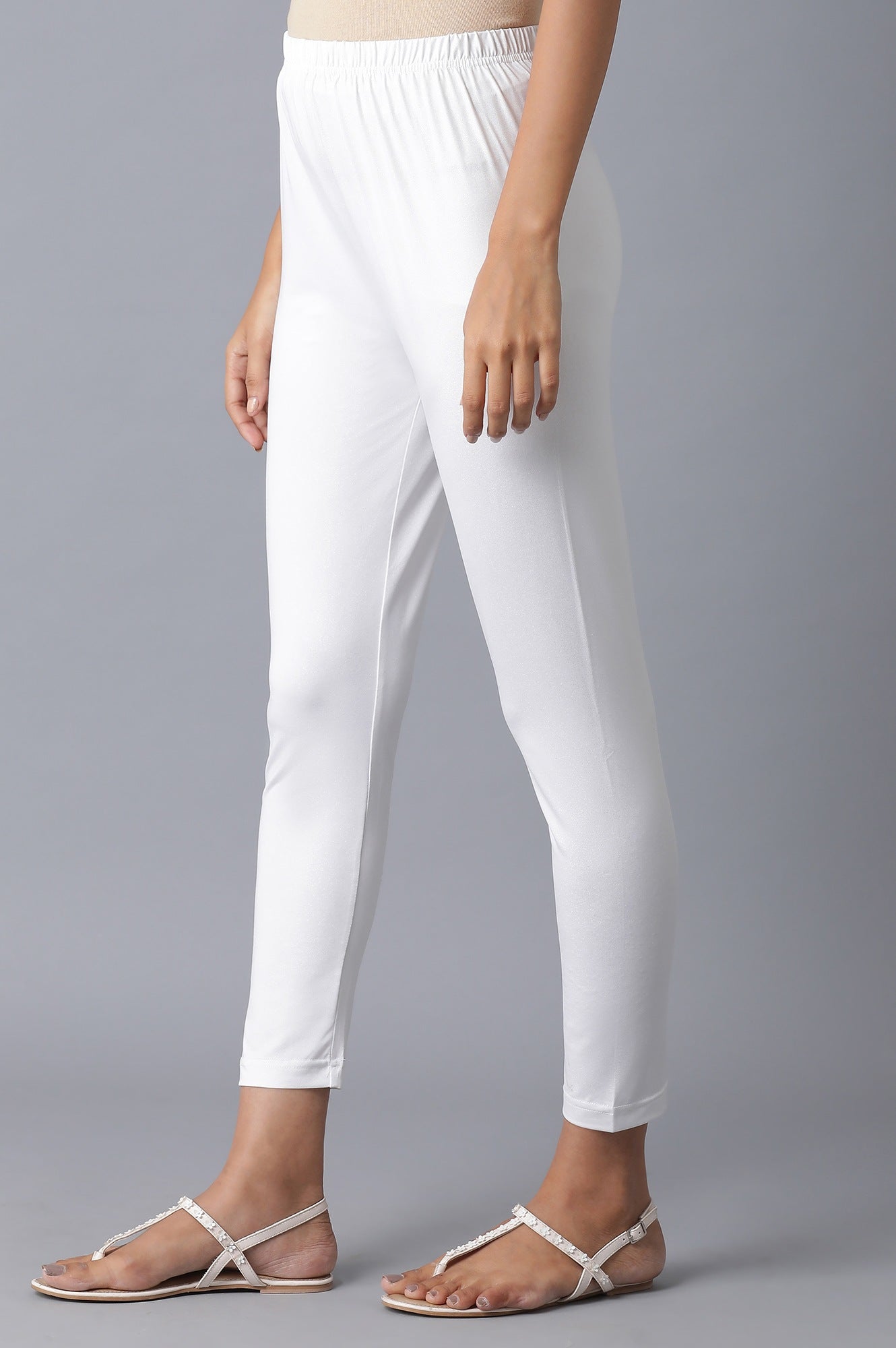 Shimmer White Solid Slim Fit Tights