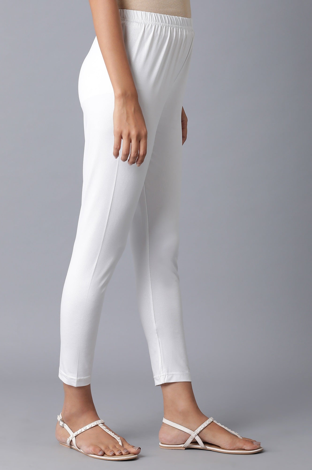 Shimmer White Solid Slim Fit Tights