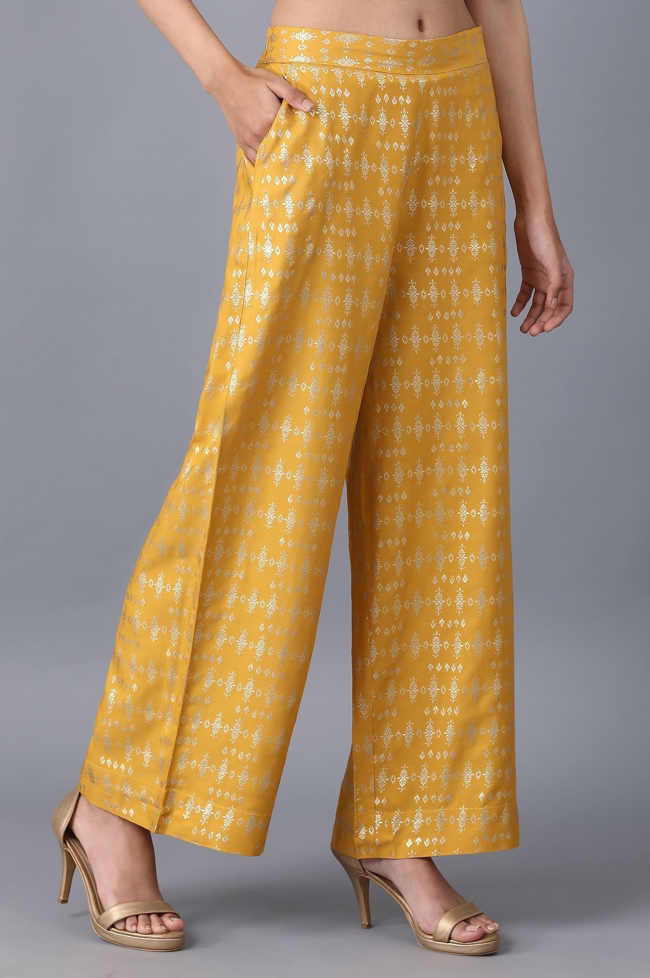 Yellow Floral Print Palazzo