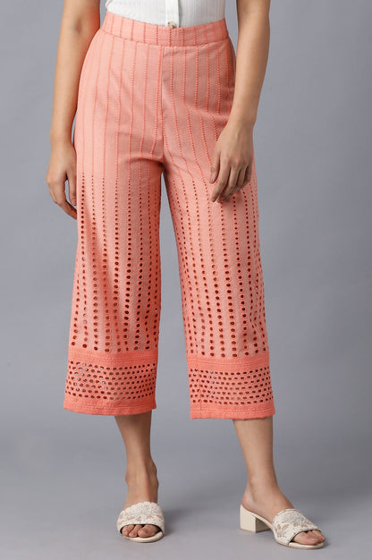 Peach Solid Cotton Culottes