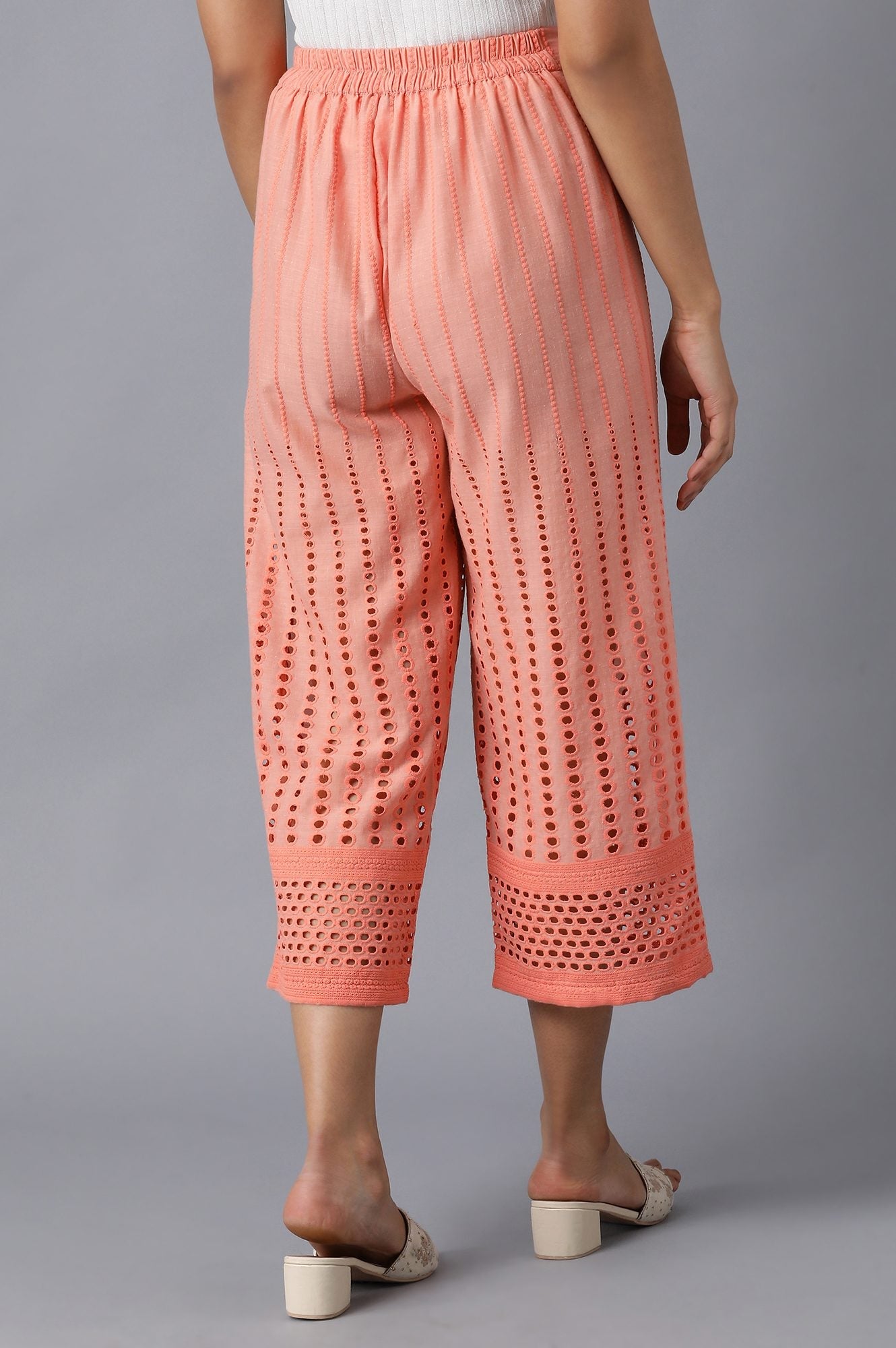 Peach Solid Cotton Culottes