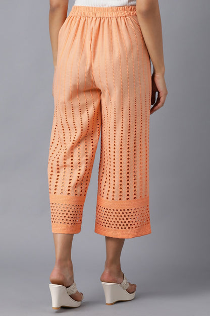 Peach Solid Cotton Culottes