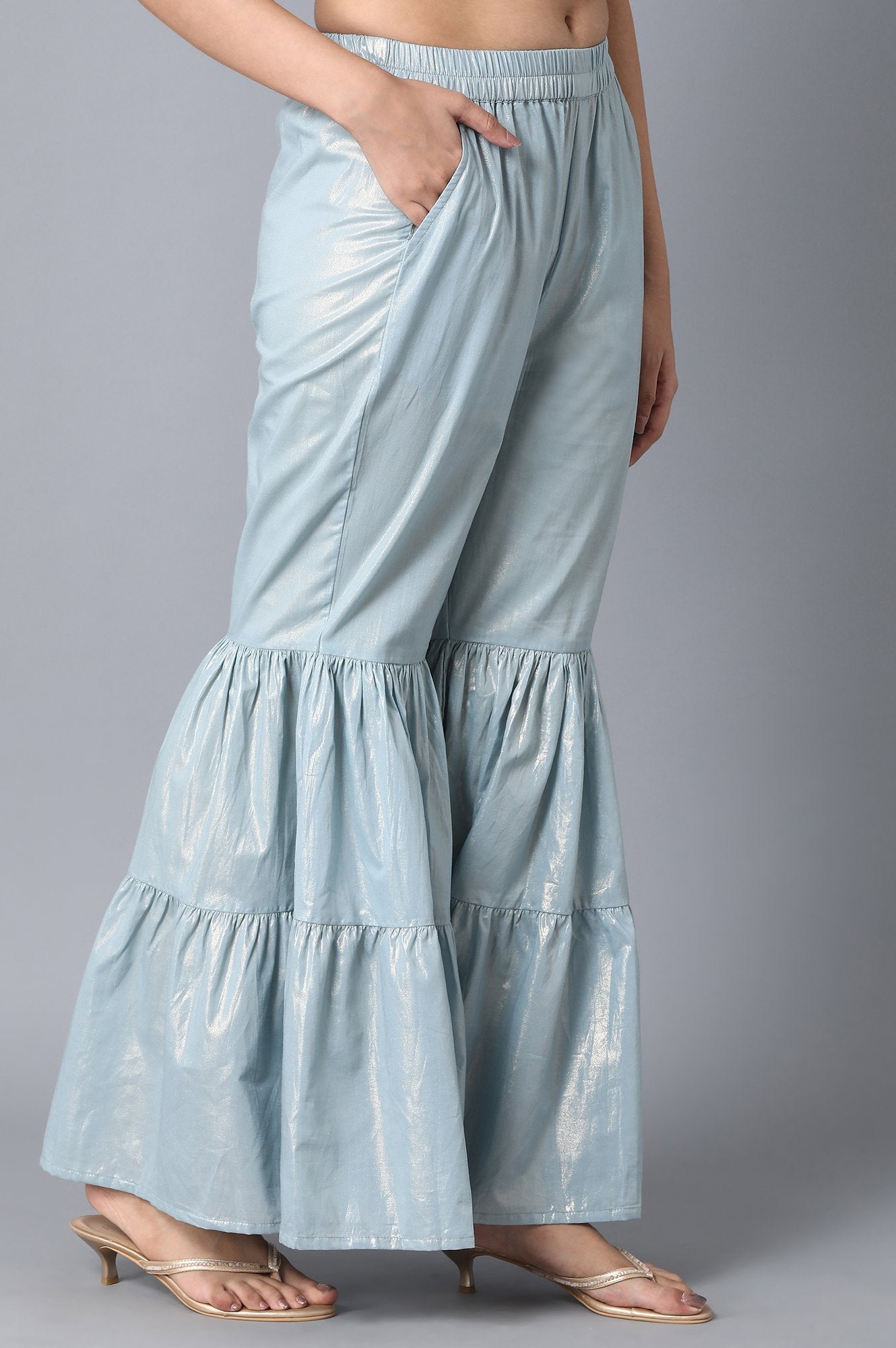 Light Blue Cotton Printed Sharara