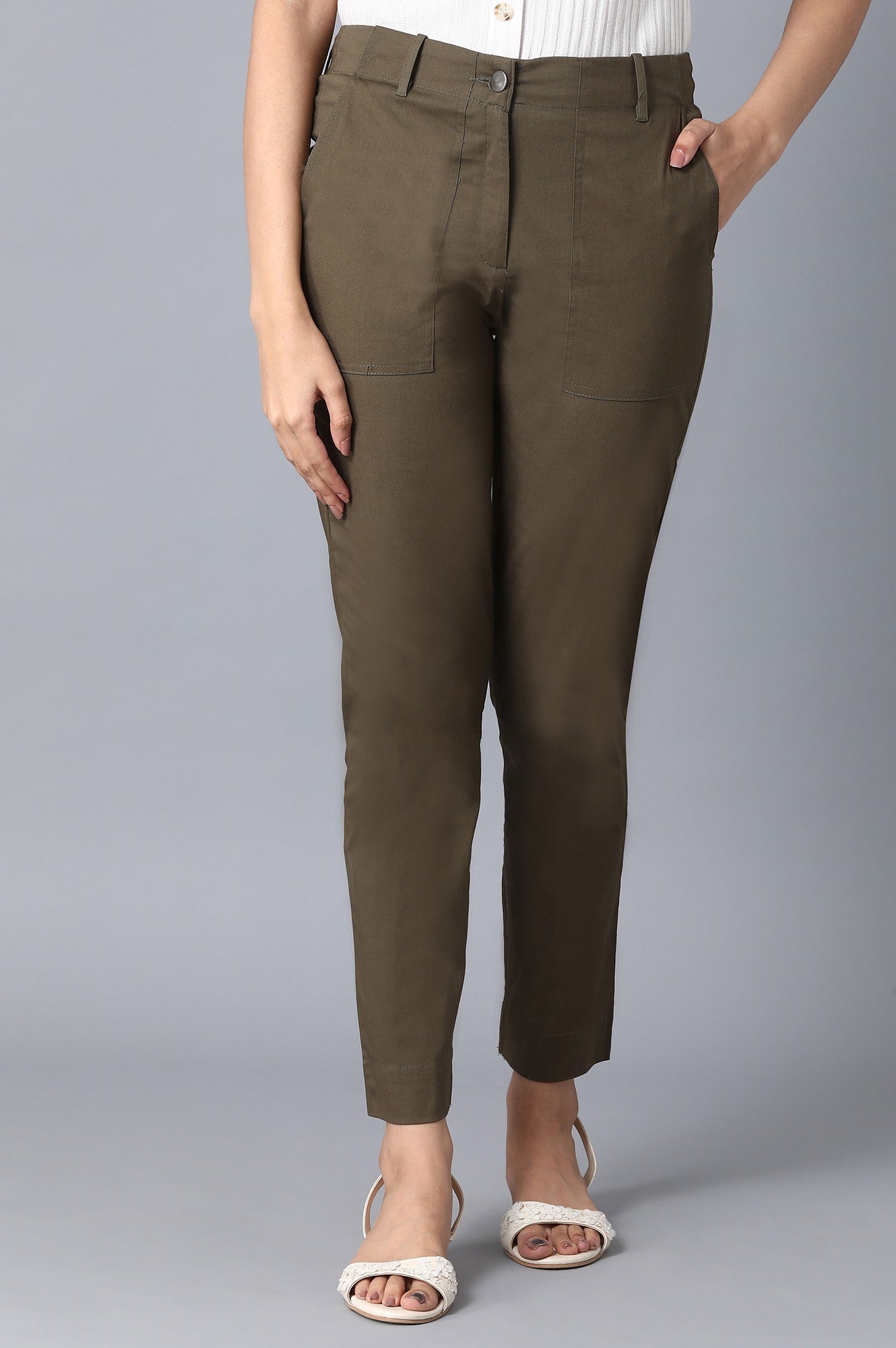 Olive Green Slim Fit Trouser Pants