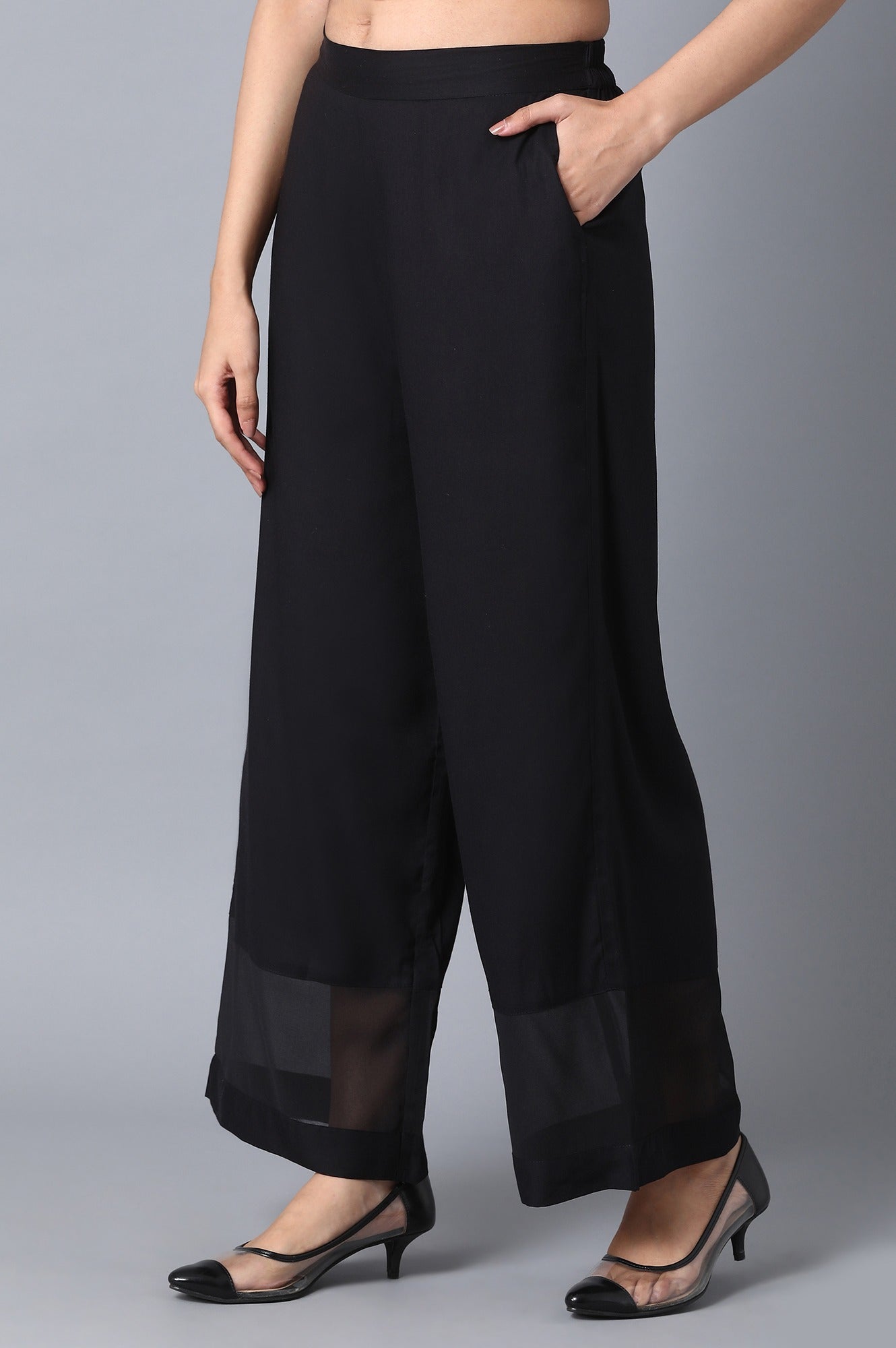 Black Solid Straight Palazzo